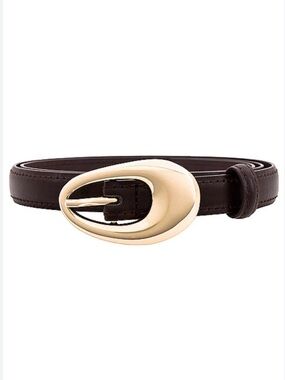 SHASHI Oval Buckle Belt Brown Leather gold thin skinny Revolve Flaw